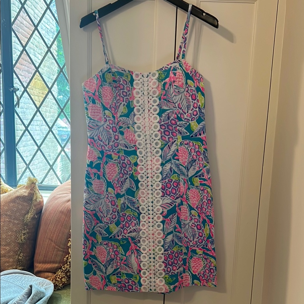 Lilly Pulitzer Pink and Green Spaghetti Strap Mini Dress